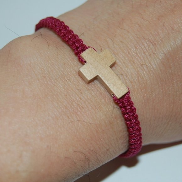 Cross Bracelet,Drawstring Bracelet,Cross String Bracelet,Wood Cross Bracelet - Picture 1 of 1